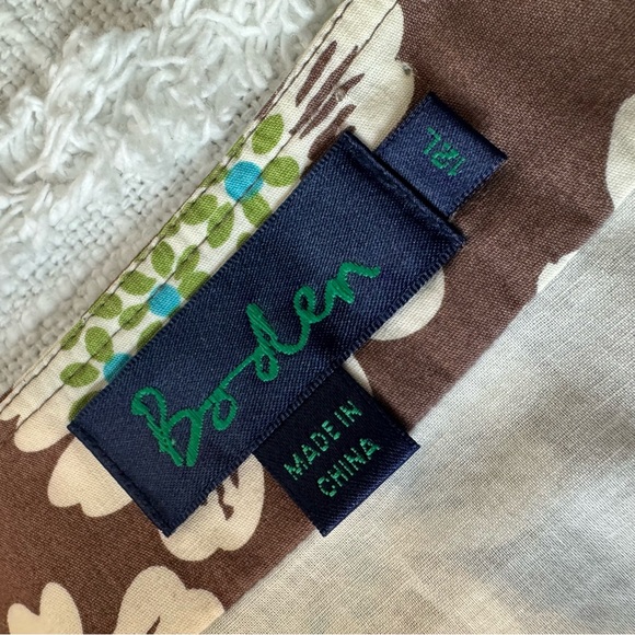 Boden Y2K Blue Green Retro Floral Print Brown Midi Skirt 100% Cotton Sz 12 Long - Picture 6 of 9